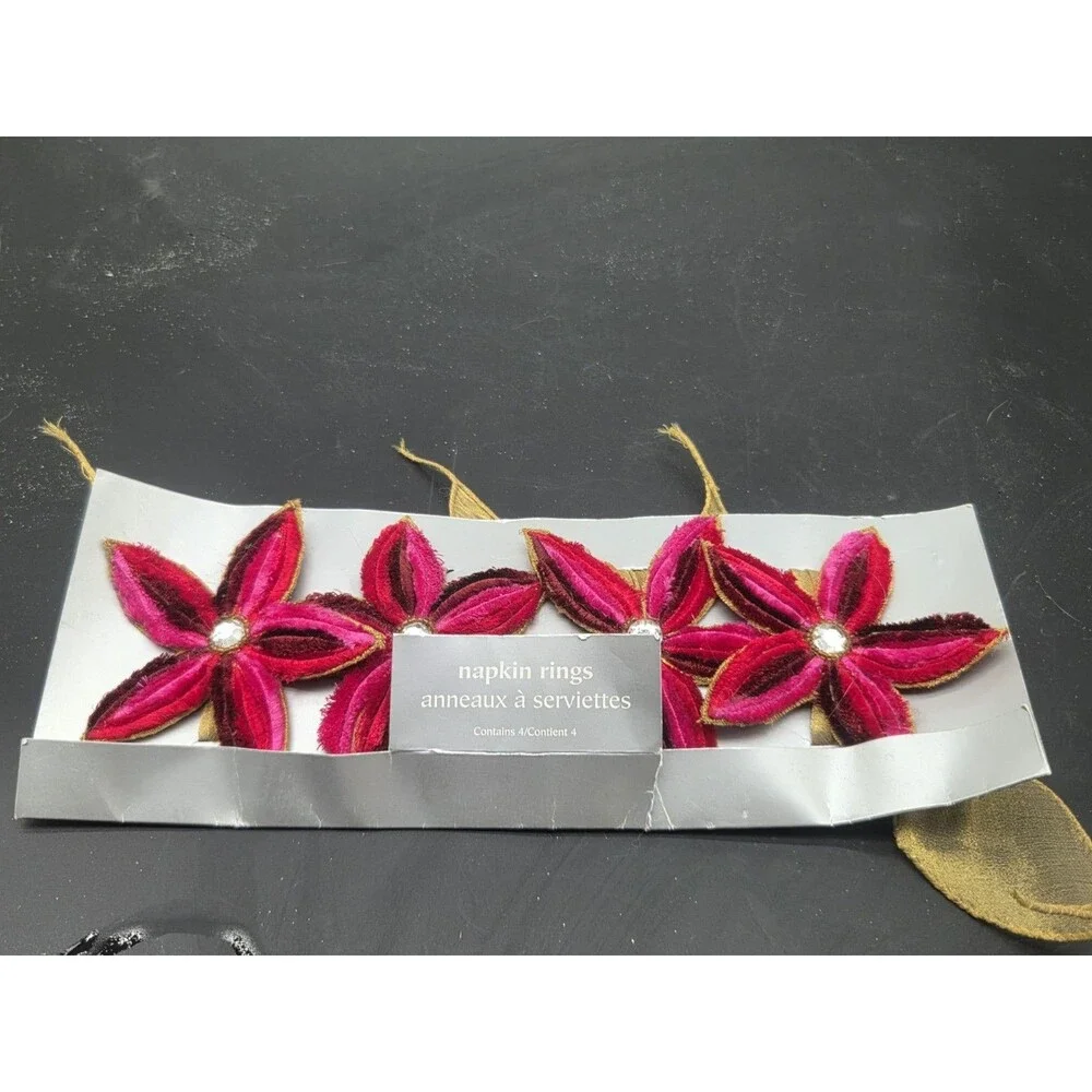 Pier 1 Velvet Sequin Floral Napkin Rings Set Of 4